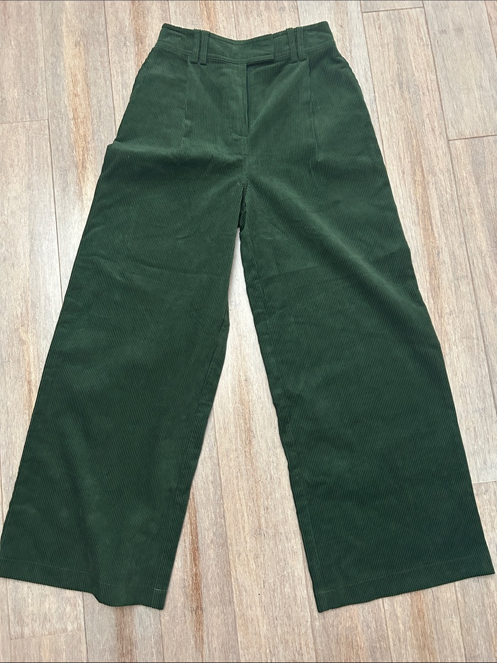 Topshop Forest Green High Rise Wide-Leg Corduroy Pants size 2